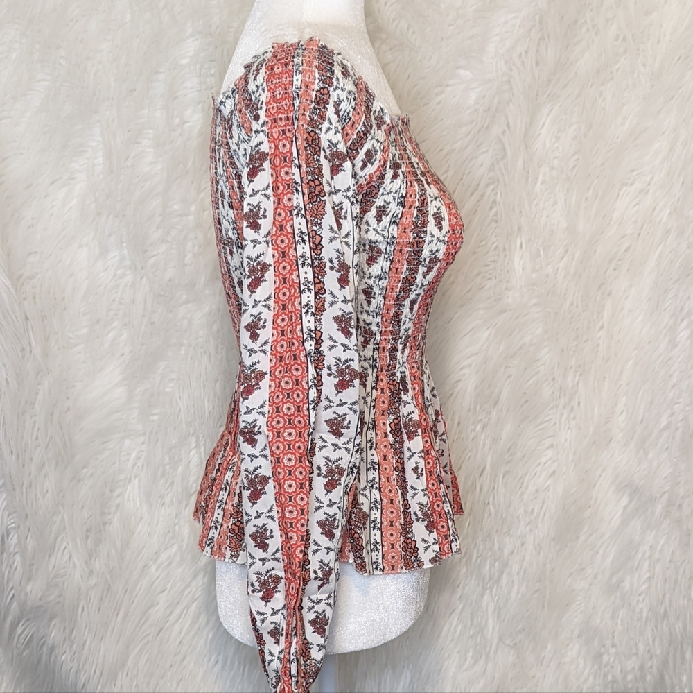 Japna ☆ NWT Women's XS Boho Floral Pleated Long Sleeve Top Flared Bottom - Picture 2 of 9